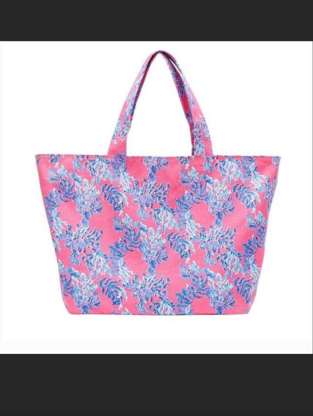 Lilly Pulitzer Pink & Blue Coral Print Canvas Tote Bag Washablel Destination